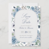 Dusty Blue Garden Rozen Bruiloft Save the Date Kaart (Voorkant)