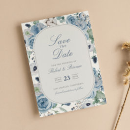 Dusty Blue Garden Rozen Bruiloft Save the Date Kaart