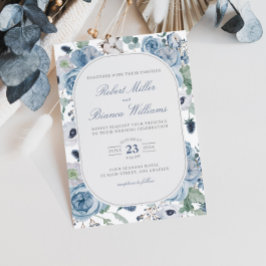 Dusty Blue Garden Rozen Floral Elegant Bruiloft Kaart