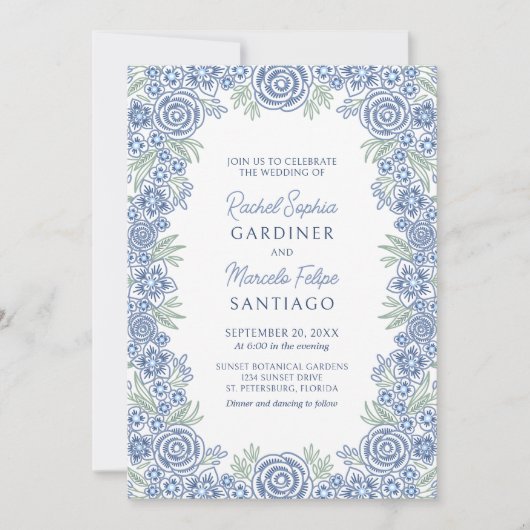 Dusty Blue Garden Summer Wedding Kaart (Voorkant)
