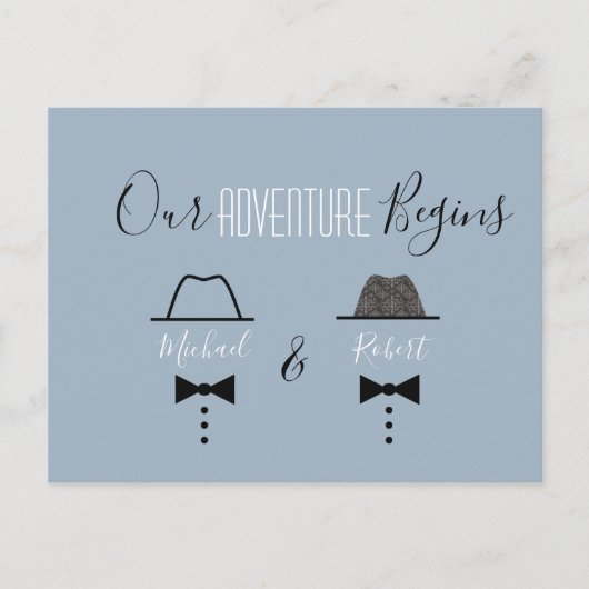 Dusty Blue Gay Bruiloft Save The Date Aankondigingskaart (Voorkant)