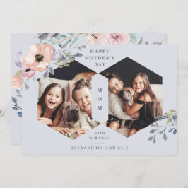 Dusty Blue Geometric Floral | Foto-Moederdag Kaart