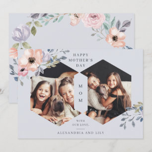 Dusty Blue Geometric Floral   Foto-Moederdag Kaart