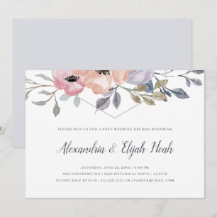 Dusty Blue Geometric Floral Post Wedding Brunch Kaart