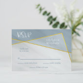 dusty blue geometric typografie bruiloft rsvp kaartje (Staand voorkant)