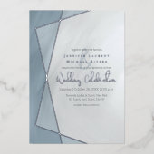 dusty blue geometric typografie bruiloft zilver folie uitnodiging (Voorkant)