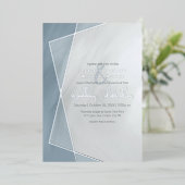 dusty blue geometric typografie bruiloft zilver folie uitnodiging (Staand Voorkant)