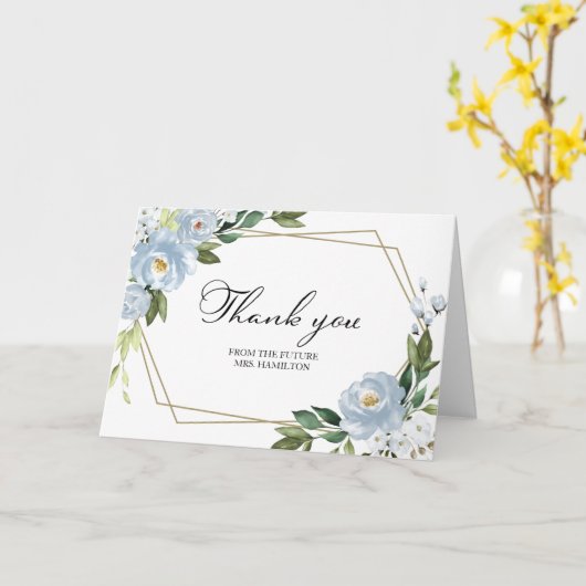 Dusty Blue Geometric Vrijgezellenfeest Dank u kaar Kaart (Gele Bloem)