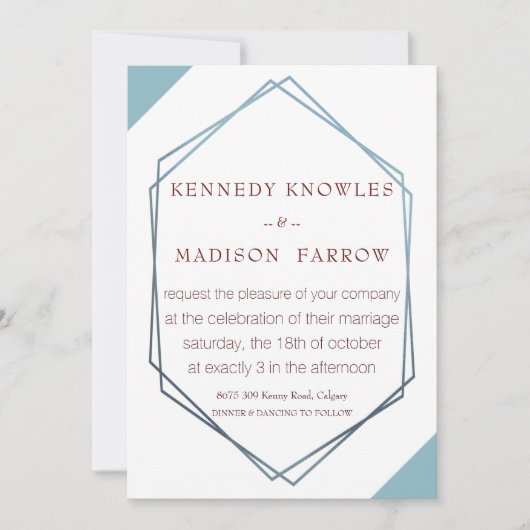 Dusty Blue Geometric Wedding Invitation Kaart (Voorkant)