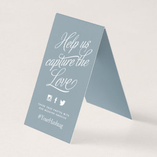 Dusty Blue gepersonaliseerde bruiloft hashtag teke Kaart