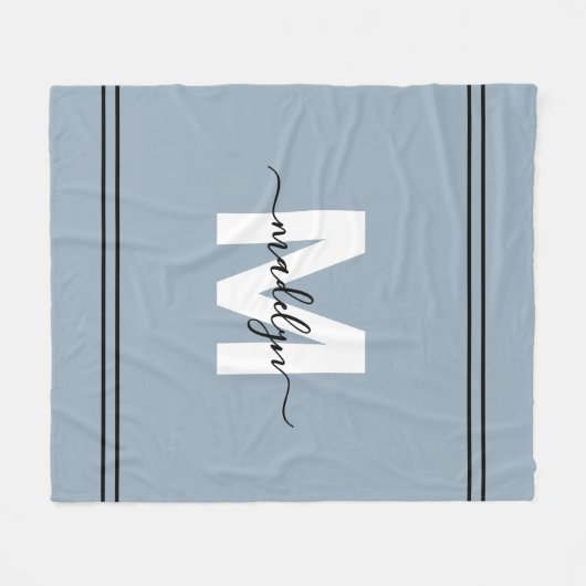 Dusty Blue Gepersonaliseerde naam Monogram Fleece Deken (Voorkant (Horizontaal))