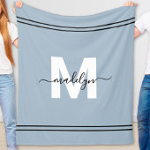 Dusty Blue Gepersonaliseerde naam Monogram Fleece Deken