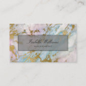 Dusty Blue Gilded Gold Rainbow Marble Agate Visitekaartje (Voorkant)