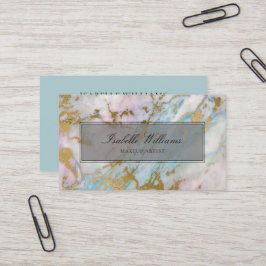 Dusty Blue Gilded Gold Rainbow Marble Agate Visitekaartje