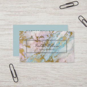 Dusty Blue Gilded Gold Rainbow Marble Agate Visitekaartje