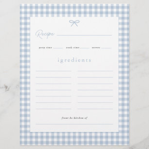 Dusty Blue Gingham Baby shower Recept Kaart