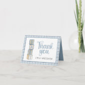 Dusty Blue Gingham Baby Thank You Card | Blocks Bedankkaart (Voorkant)