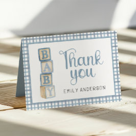 Dusty Blue Gingham Baby Thank You Card | Blocks Bedankkaart