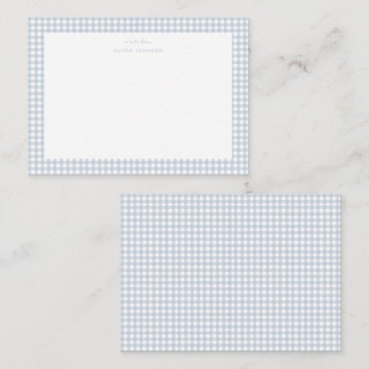 Dusty Blue Gingham Boy briefkaart (Voorkant / Achterkant)