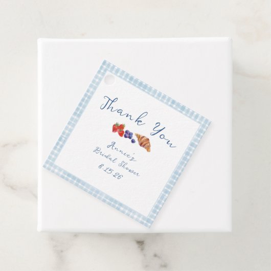 Dusty Blue Gingham Brunch Vrijgezellenfeest Dank u Bedankjes Labels (In situ)