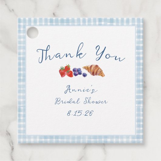 Dusty Blue Gingham Brunch Vrijgezellenfeest Dank u Bedankjes Labels