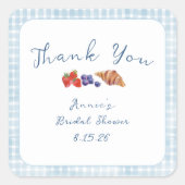 Dusty Blue Gingham Brunch Vrijgezellenfeest Dank u Vierkante Sticker (Voorkant)