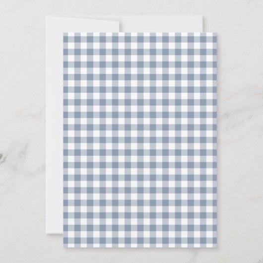 Dusty Blue Gingham Check Baby shower Kaart (Achterkant)