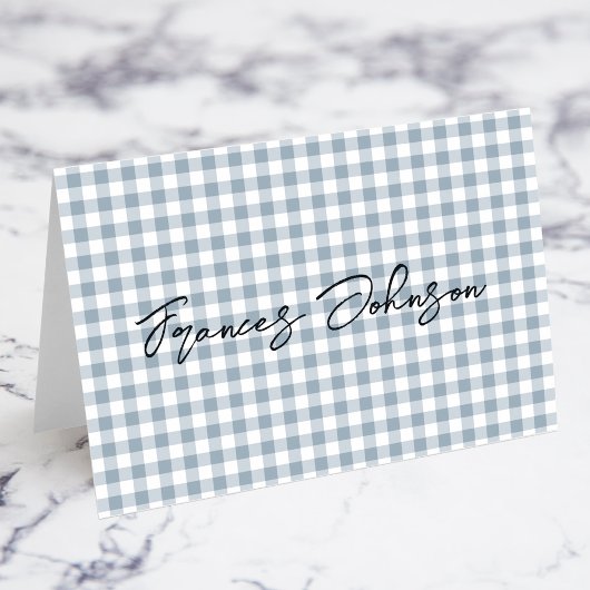 Dusty Blue Gingham Individuele naam Plaats Kaarten