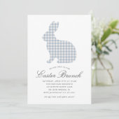 Dusty Blue Gingham Rabbit Easter Brunch Kaart (Staand voorkant)
