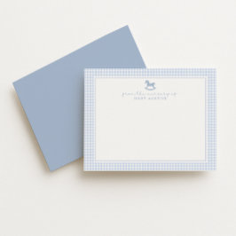 Dusty Blue Gingham Rocking Horse Boy kinderkamer k Aankondiging