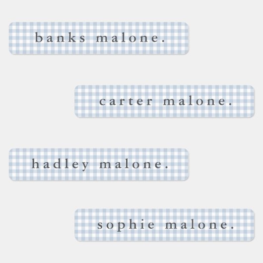 Dusty Blue Gingham Waterproof Name Labels (Groep)