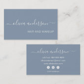 Dusty Blue Girly Simple Hair Makeup Salon Visitekaartje (Voorkant / Achterkant)