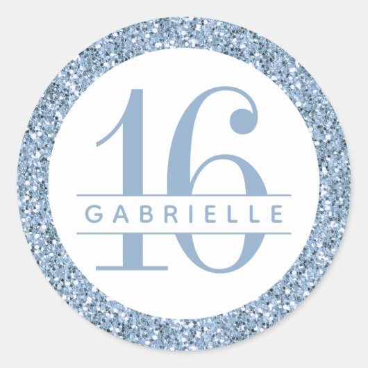 Dusty Blue Glitter Birthday Favor Sticker Label (Voorkant)