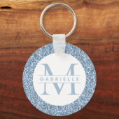 Dusty Blue Glitter Custom Name Monogram Sleutelhan Sleutelhanger (Voorkant)