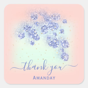 Dusty Blue Glitter Floral Gold Confetti Mint Peach Vierkante Sticker