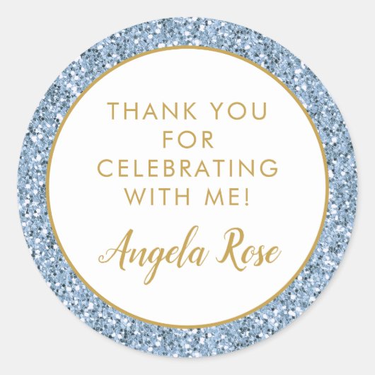 Dusty Blue Glitter Hartelijk dank voor het feest Ronde Sticker (Voorkant)