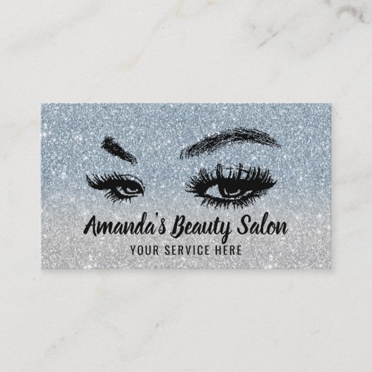 Dusty Blue Glitter Lashes & Brows Makeup Artist Visitekaartje (Voorkant)