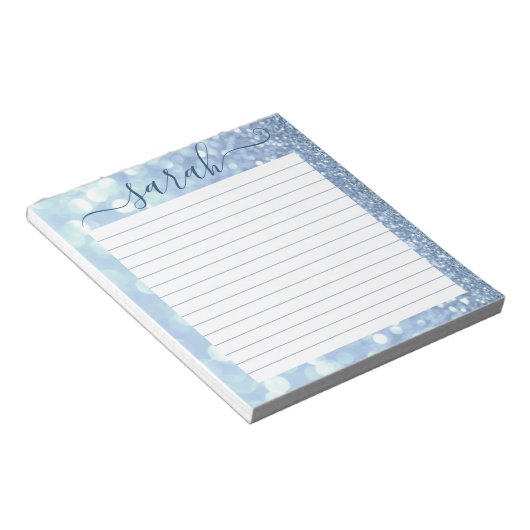 Dusty Blue Glitter Lined Personated Notitieblok (Schuin)
