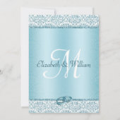Dusty Blue Glitter Monogram Weddenschap Kaart (Achterkant)