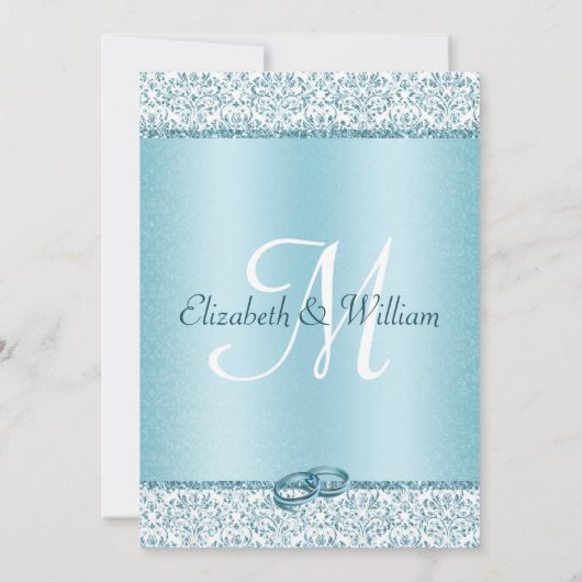 Dusty Blue Glitter Monogram Weddenschap Kaart (Achterkant)