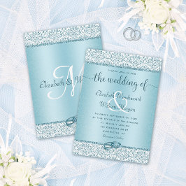 Dusty Blue Glitter Monogram Weddenschap Kaart