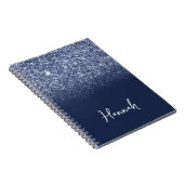 Dusty Blue Glitter Navy Ombre Script Name Notitieboek (Rechterzijde)