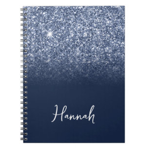 Dusty Blue Glitter Navy Ombre Script Name Notitieboek