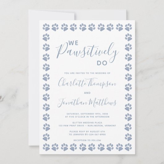 Dusty Blue Glitter Paw Prints Weddenschap Kaart (Voorkant)