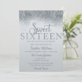 Dusty Blue Glitter Sparkle Sweet 16 Birthday Kaart (Staand voorkant)