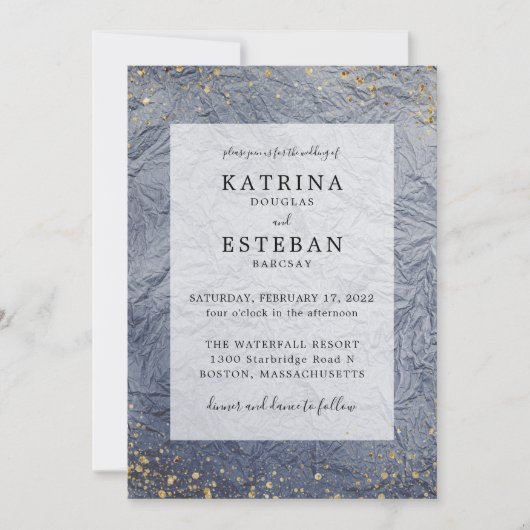Dusty Blue Glitter Wedding Kaart (Voorkant)