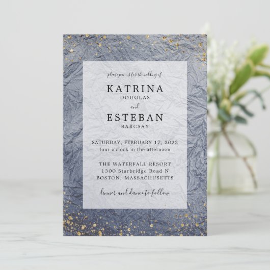 Dusty Blue Glitter Wedding Kaart (Staand voorkant)