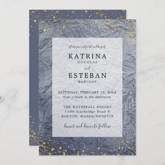 Dusty Blue Glitter Wedding Kaart (Voorkant / Achterkant)