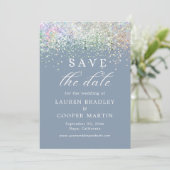 Dusty Blue Glitter Wedding Save the Date (Staand voorkant)
