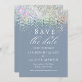 Dusty Blue Glitter Wedding Save the Date (Voorkant / Achterkant)